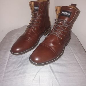 Steve Madden Brown Leather Lace-Up Boots